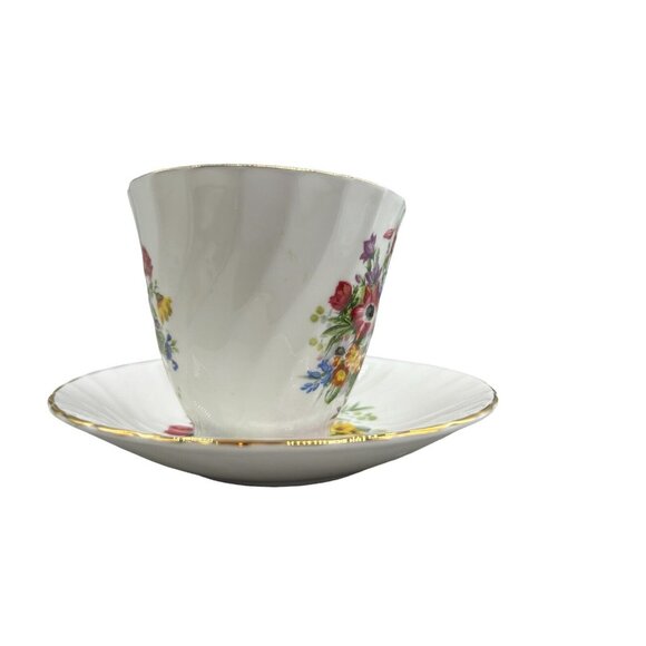 Royal Sutherland H&M Bone China Tea Cup & Saucer Pink Yellow Purple Floral - Picture 2 of 10